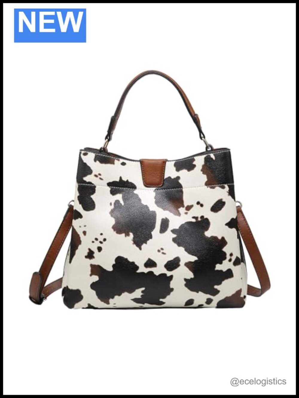 Vegan Leather Cow Print Satchel Crossbody Handbag with Adjustable Strap